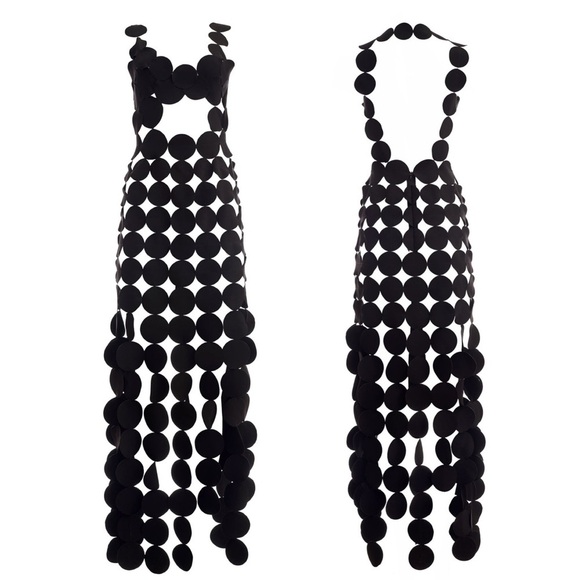 A.W.A.K.E. Mode Crepe Multi Circle Asymmetric Dress Black - Picture 5 of 16